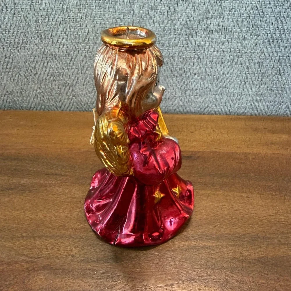Vintage Angel Figurine‎ Ornament Bell Red Gold Star Trumpet Christmas Decor